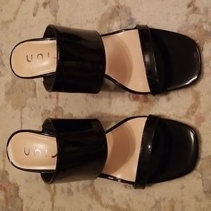 Unisa Black Patent Leather Wedges